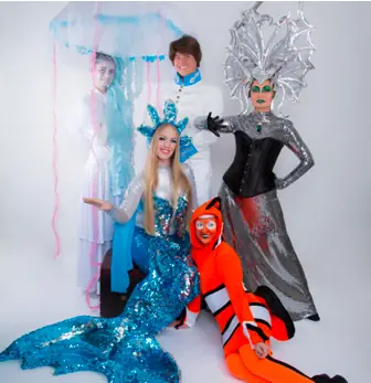 Underwater-themed roaming characters in costume